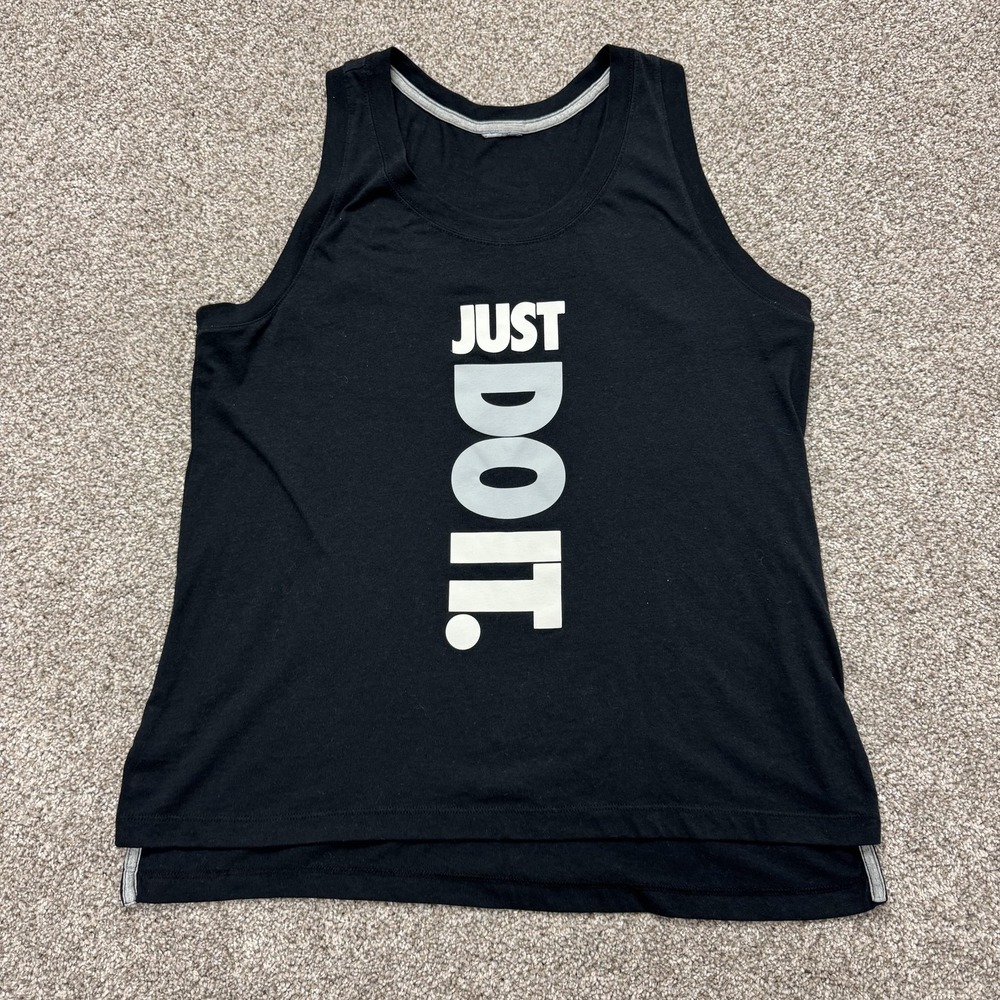 Nike Tank Top Womens Large Black Just Do It Scoop Neck Workout Gym Running Yoga